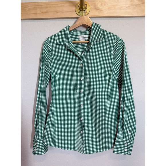 J. Crew Tops - Women's J. Crew Green and White Gingham Stretch Perfect Button Down Size S